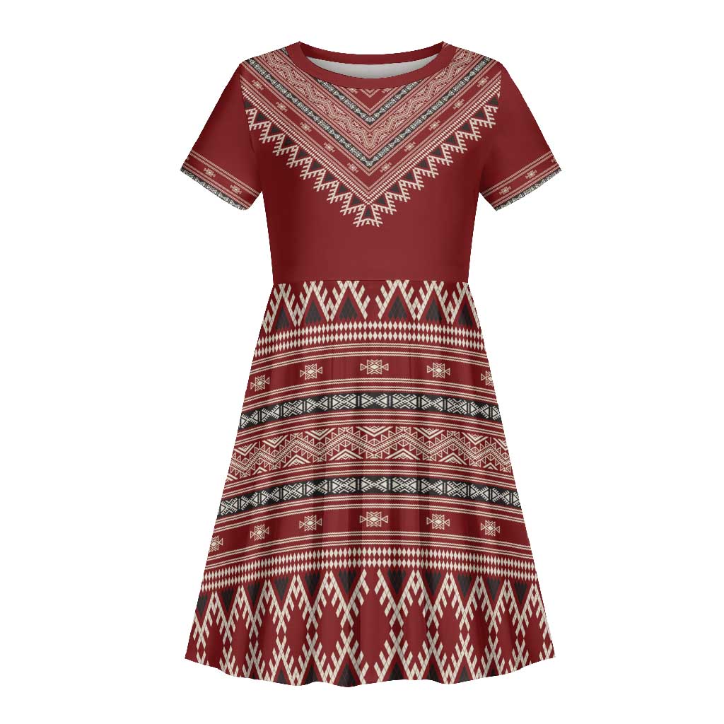 Tunisian Embroidery Pattern Kid Short Sleeve Dress LT9