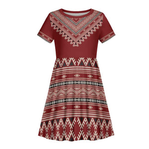 Tunisian Embroidery Pattern Kid Short Sleeve Dress LT9