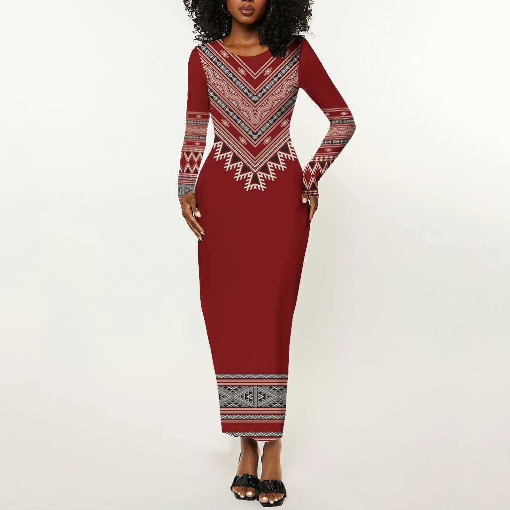 Tunisian Embroidery Pattern Long Sleeve Bodycon Dress - African Pride