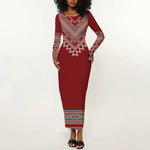 Tunisian Embroidery Pattern Long Sleeve Bodycon Dress - African Pride