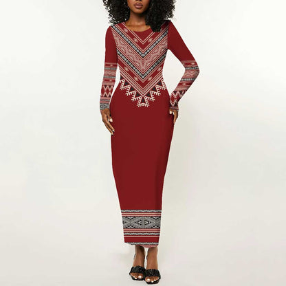 Tunisian Embroidery Pattern Long Sleeve Bodycon Dress - African Pride