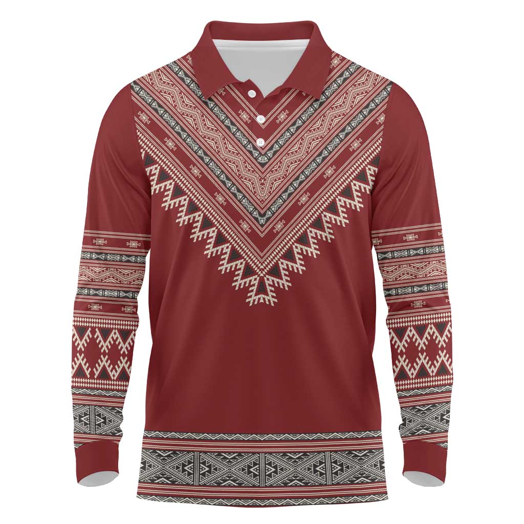 Tunisian Embroidery Pattern Long Sleeve Polo Shirt - African Pride