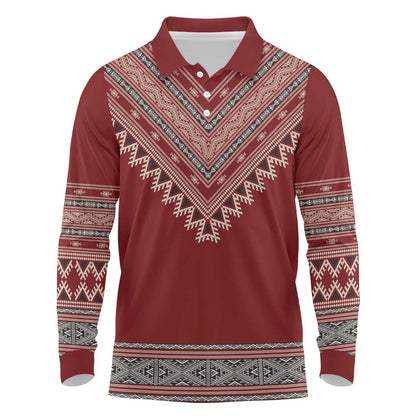 Tunisian Embroidery Pattern Long Sleeve Polo Shirt - African Pride