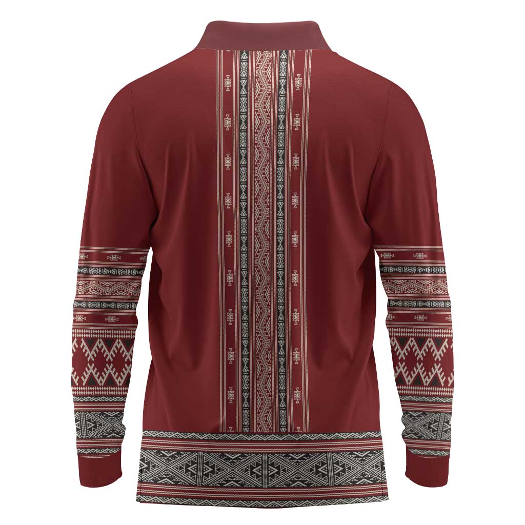 Tunisian Embroidery Pattern Long Sleeve Polo Shirt - African Pride