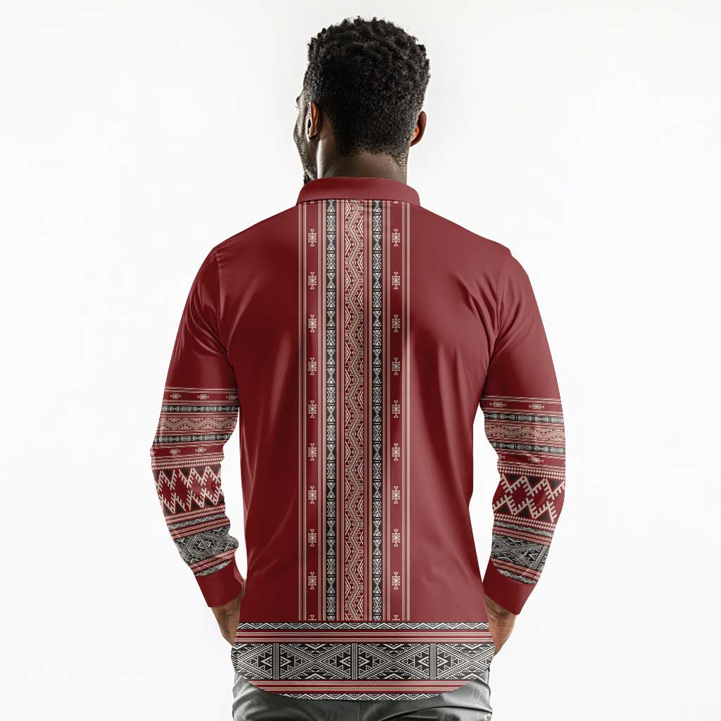 Tunisian Embroidery Pattern Long Sleeve Polo Shirt - African Pride