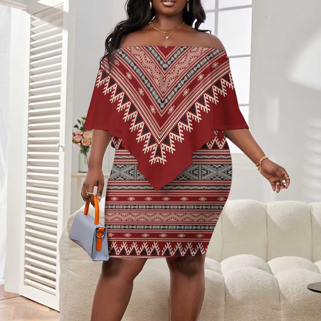 Tunisian Embroidery Pattern Off Shoulder Short Dress - African Pride