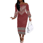 Tunisian Embroidery Pattern Off The Shoulder Long Sleeve Dress - African Pride