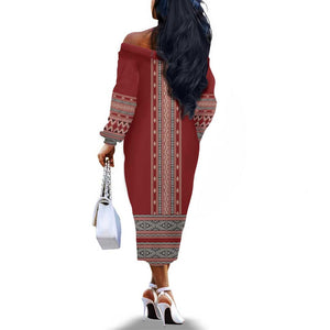 Tunisian Embroidery Pattern Off The Shoulder Long Sleeve Dress - African Pride