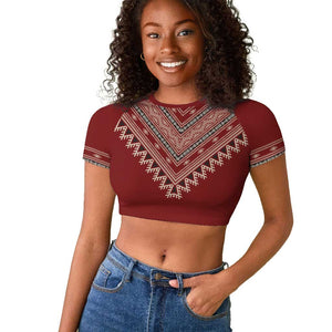 Tunisian Embroidery Pattern Raglan Cropped T shirt LT9