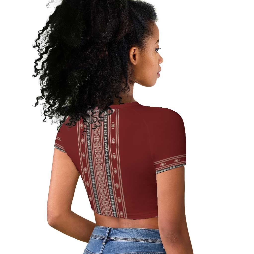 Tunisian Embroidery Pattern Raglan Cropped T shirt LT9