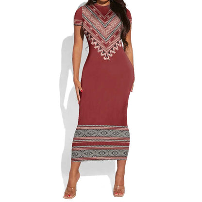 Tunisian Embroidery Pattern Short Sleeve Bodycon Dress LT9