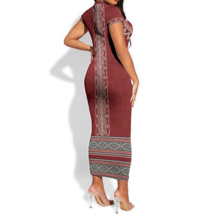 Tunisian Embroidery Pattern Short Sleeve Bodycon Dress LT9