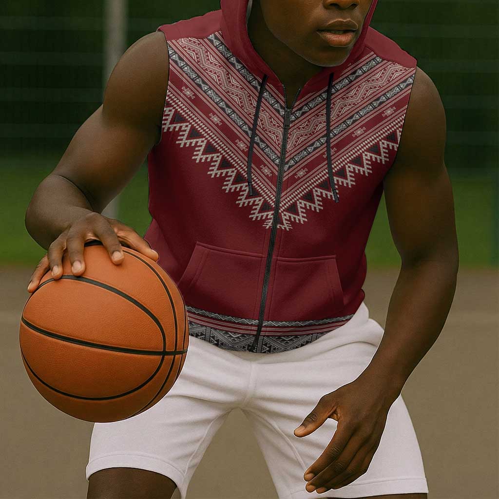 Tunisian Embroidery Pattern Sleeveless Zip Hoodie - African Pride