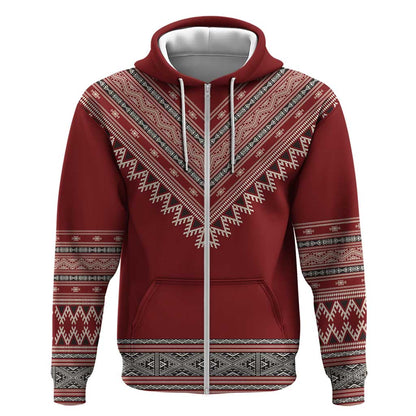 Tunisian Embroidery Pattern Zip Hoodie - African Pride