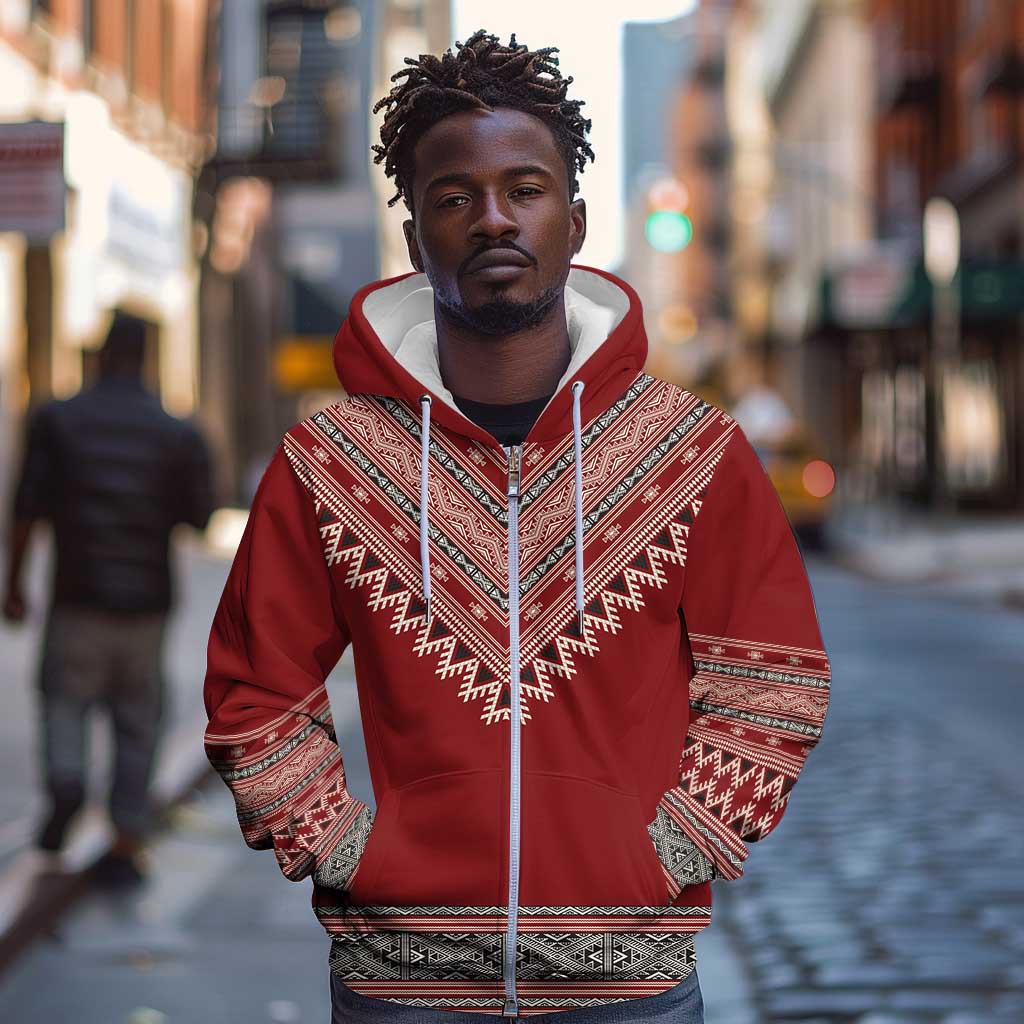 Tunisian Embroidery Pattern Zip Hoodie - African Pride