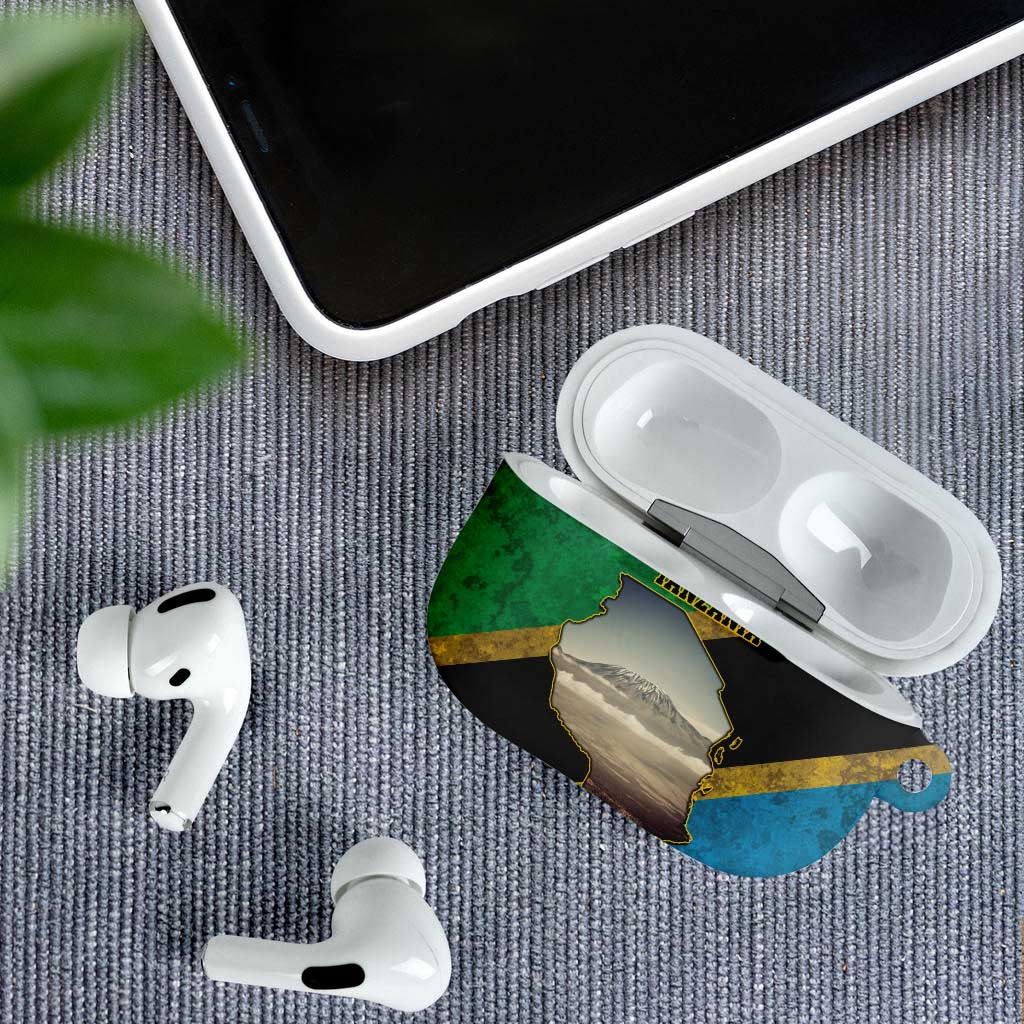 African Volcano Kilimanjaro Tanzania AirPods Case Grunge Flag Map of Tanzania