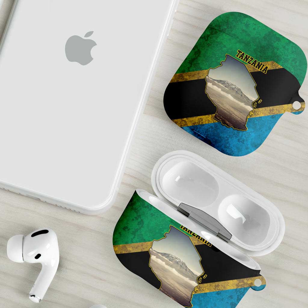 African Volcano Kilimanjaro Tanzania AirPods Case Grunge Flag Map of Tanzania