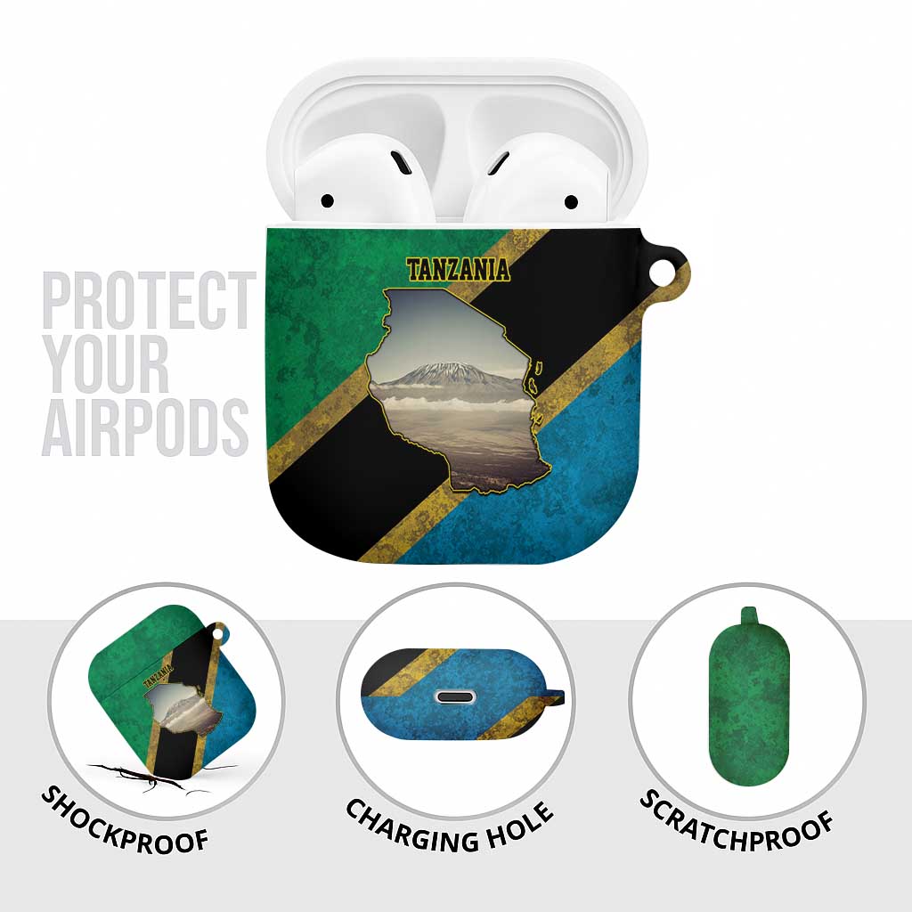 African Volcano Kilimanjaro Tanzania AirPods Case Grunge Flag Map of Tanzania