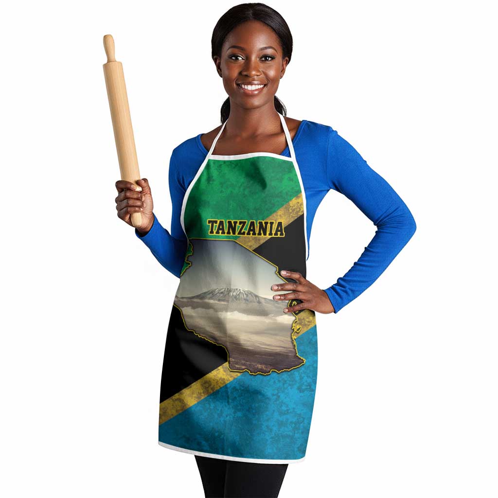 African Volcano Kilimanjaro Tanzania Apron Grunge Flag Map of Tanzania