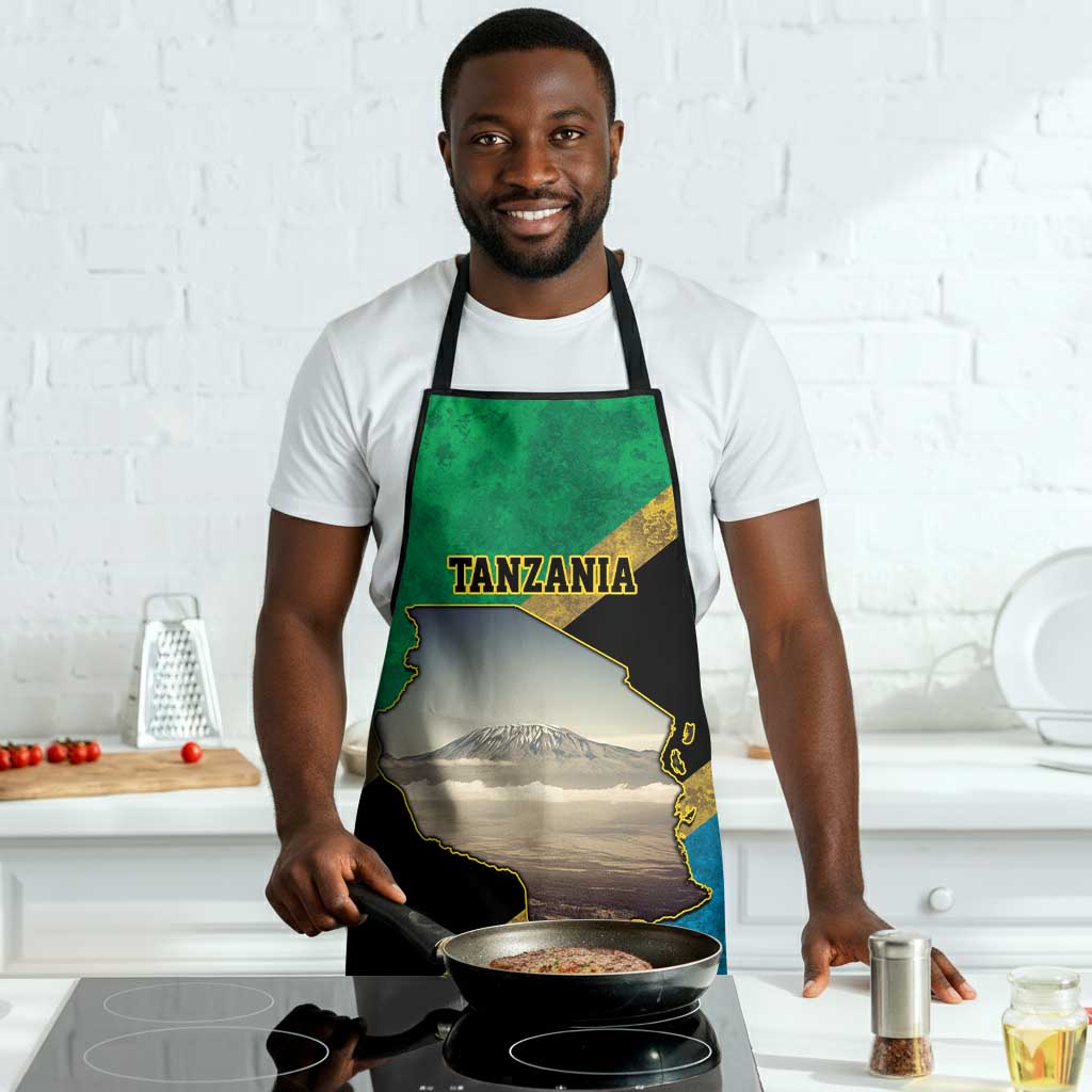 African Volcano Kilimanjaro Tanzania Apron Grunge Flag Map of Tanzania