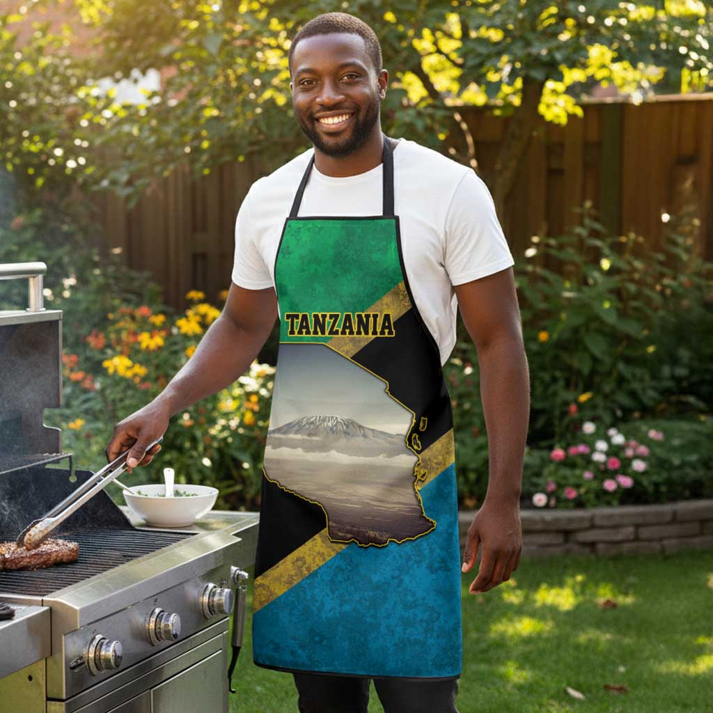 African Volcano Kilimanjaro Tanzania Apron Grunge Flag Map of Tanzania