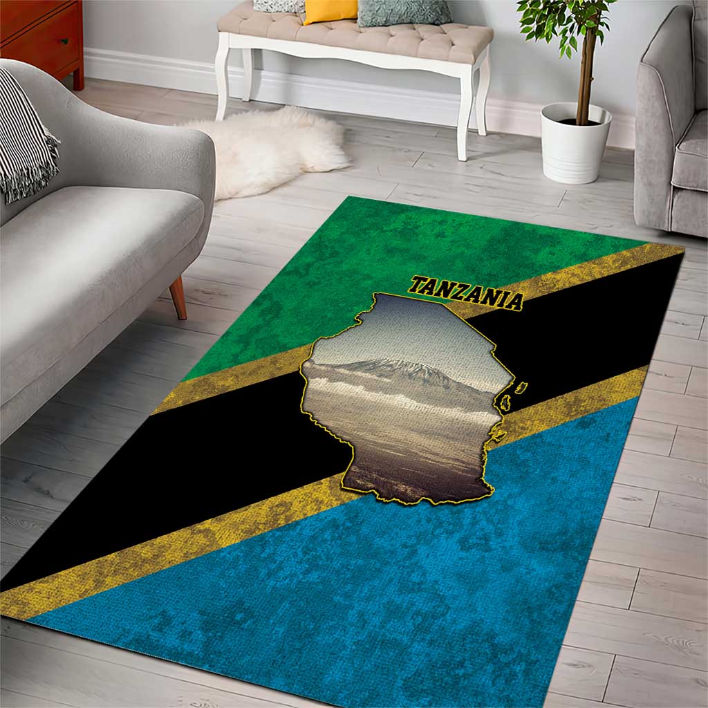 African Volcano Kilimanjaro Tanzania Area Rug Grunge Flag Map of Tanzania - African Pride