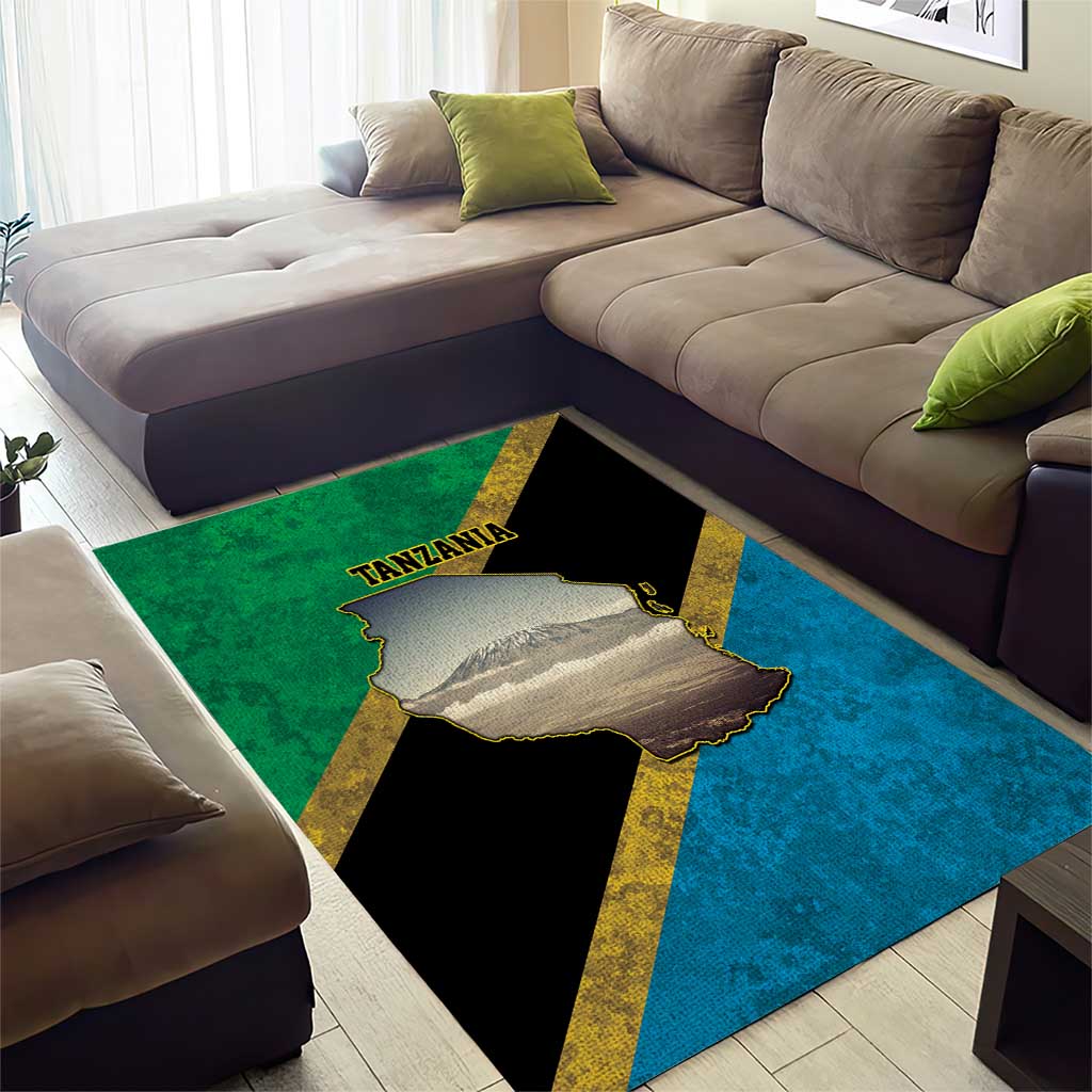 African Volcano Kilimanjaro Tanzania Area Rug Grunge Flag Map of Tanzania - African Pride