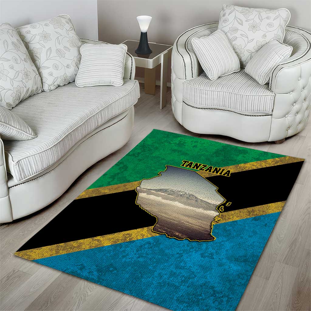 African Volcano Kilimanjaro Tanzania Area Rug Grunge Flag Map of Tanzania - African Pride