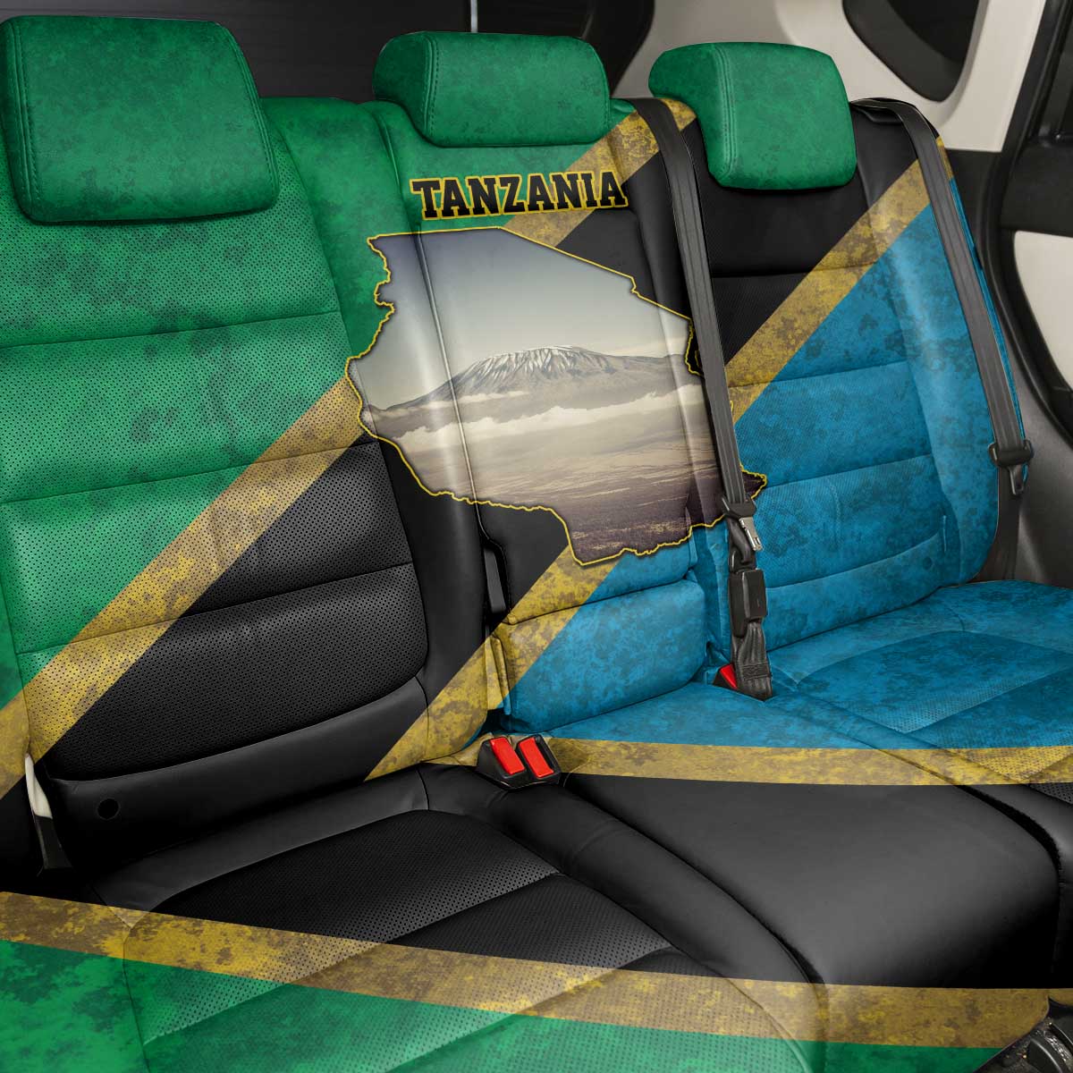 African Volcano Kilimanjaro Tanzania Back Car Seat Cover Grunge Flag Map of Tanzania - African Pride