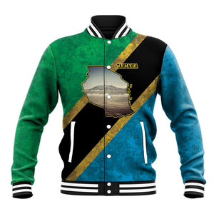 African Volcano Kilimanjaro Tanzania Baseball Jacket Grunge Flag Map of Tanzania - African Pride