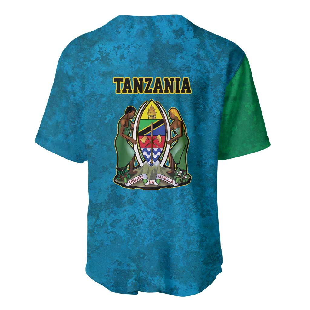 African Volcano Kilimanjaro Tanzania Baseball Jersey Grunge Flag Map of Tanzania - African Pride