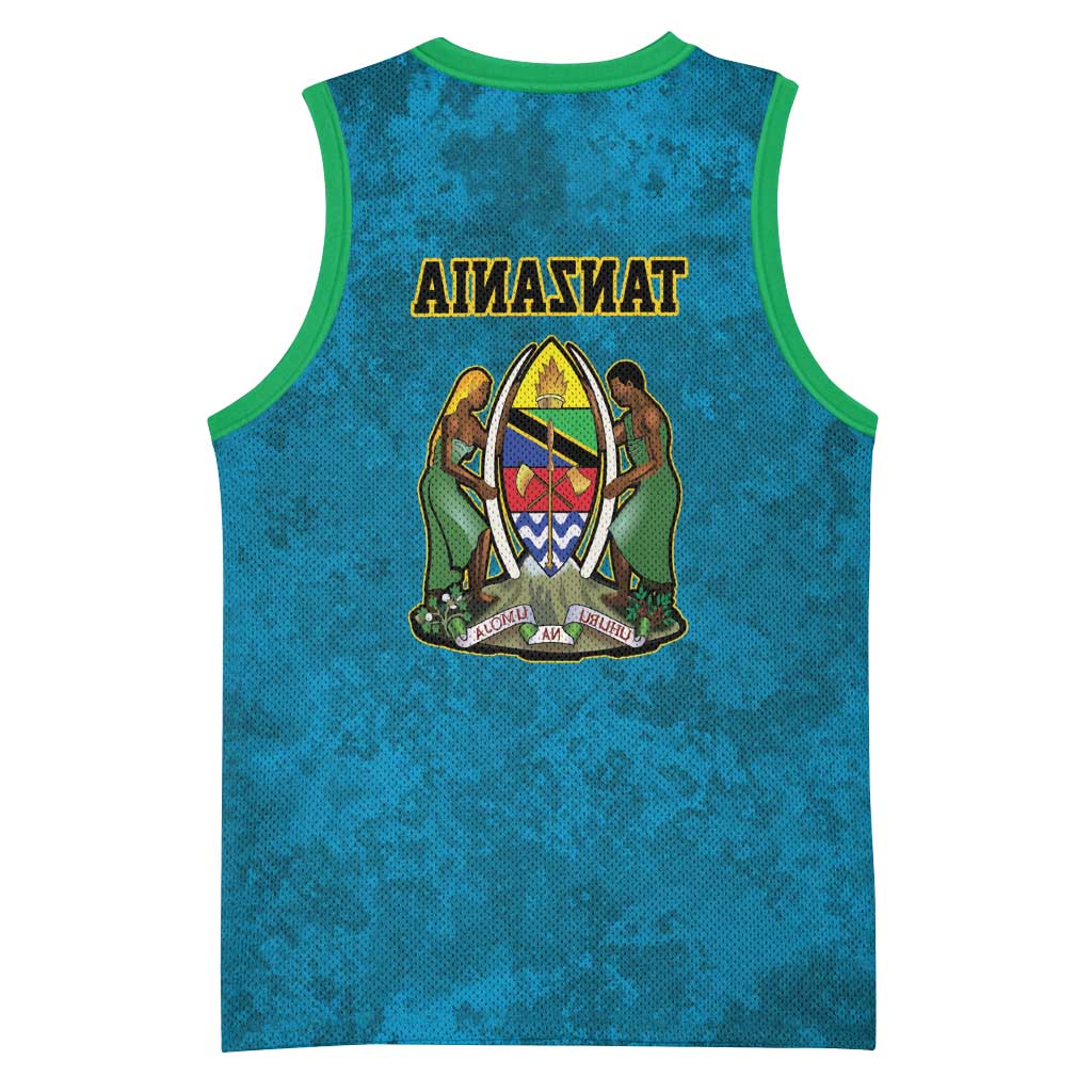 African Volcano Kilimanjaro Tanzania Basketball Jersey Grunge Flag Map of Tanzania - African Pride