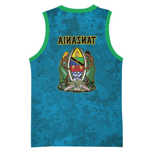 African Volcano Kilimanjaro Tanzania Basketball Jersey Grunge Flag Map of Tanzania - African Pride