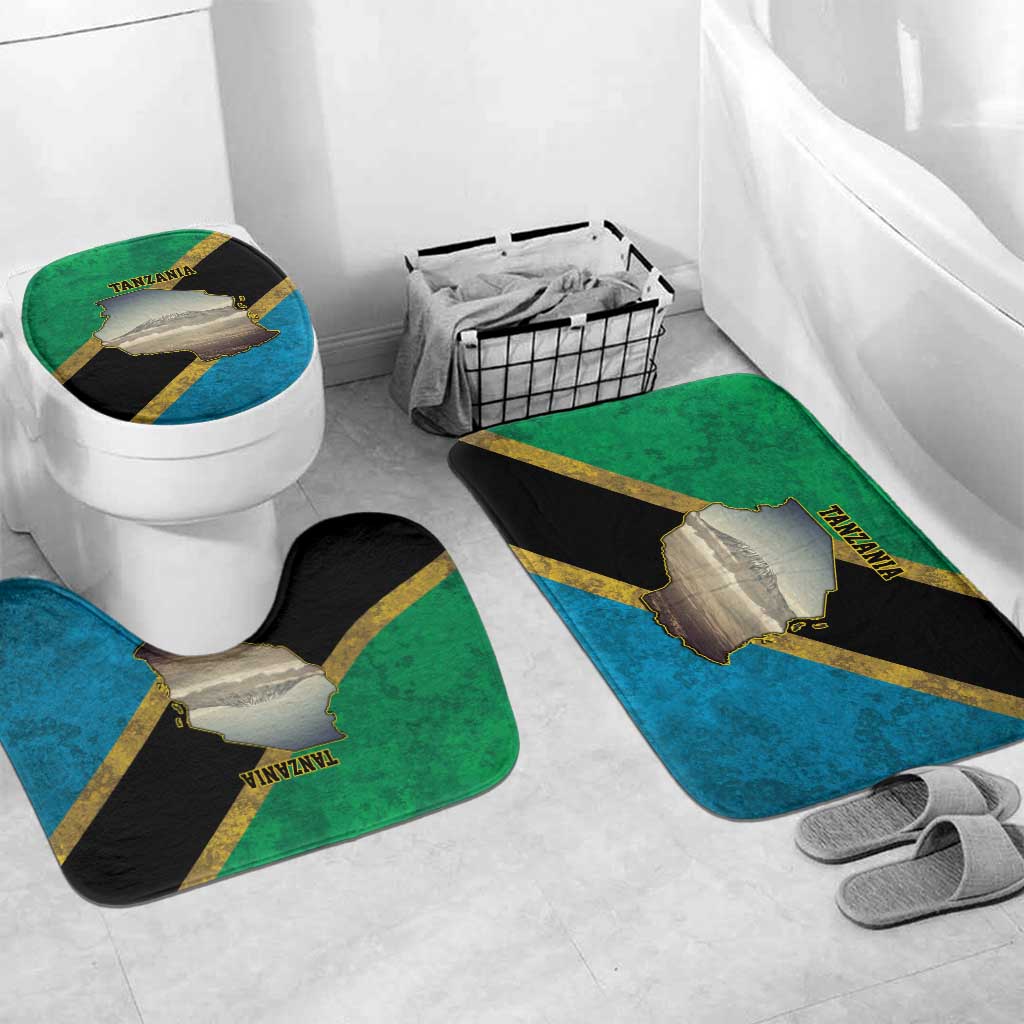 African Volcano Kilimanjaro Tanzania Bathroom Set Grunge Flag Map of Tanzania