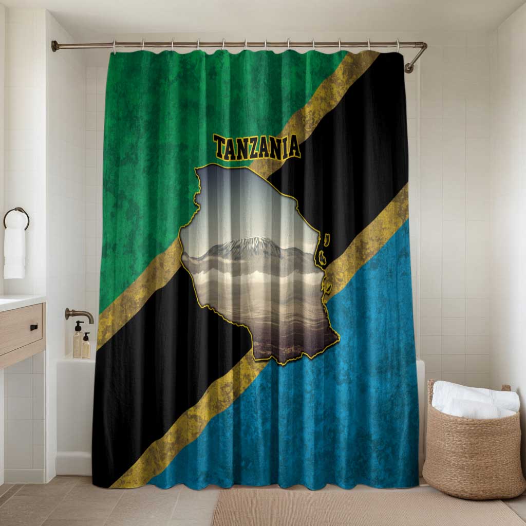 African Volcano Kilimanjaro Tanzania Bathroom Set Grunge Flag Map of Tanzania