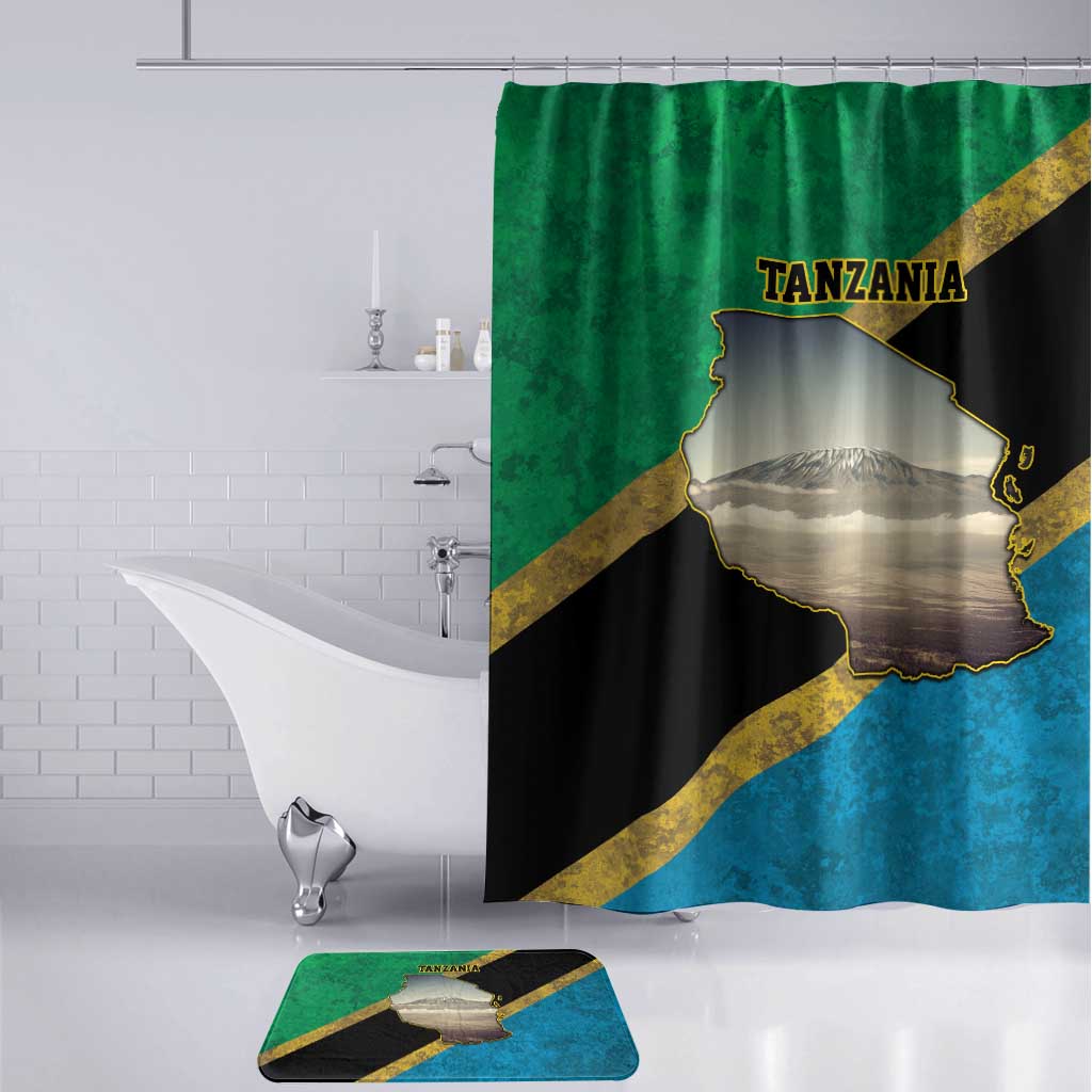 African Volcano Kilimanjaro Tanzania Bathroom Set Grunge Flag Map of Tanzania