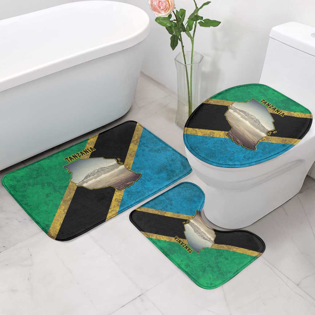 African Volcano Kilimanjaro Tanzania Bathroom Set Grunge Flag Map of Tanzania