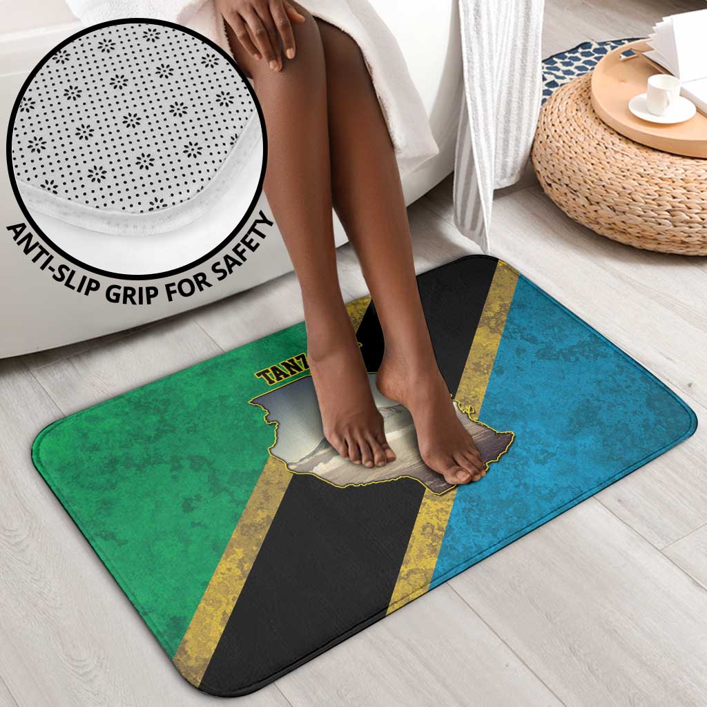 African Volcano Kilimanjaro Tanzania Bathroom Set Grunge Flag Map of Tanzania