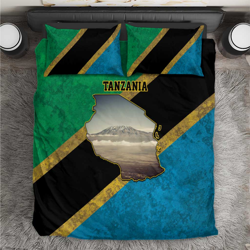 African Volcano Kilimanjaro Tanzania Bedding Set Grunge Flag Map of Tanzania - African Pride