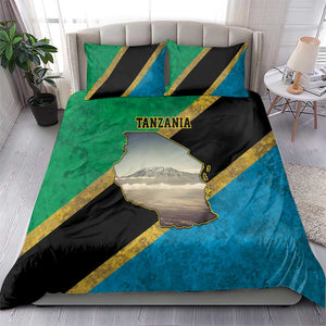 African Volcano Kilimanjaro Tanzania Bedding Set Grunge Flag Map of Tanzania - African Pride