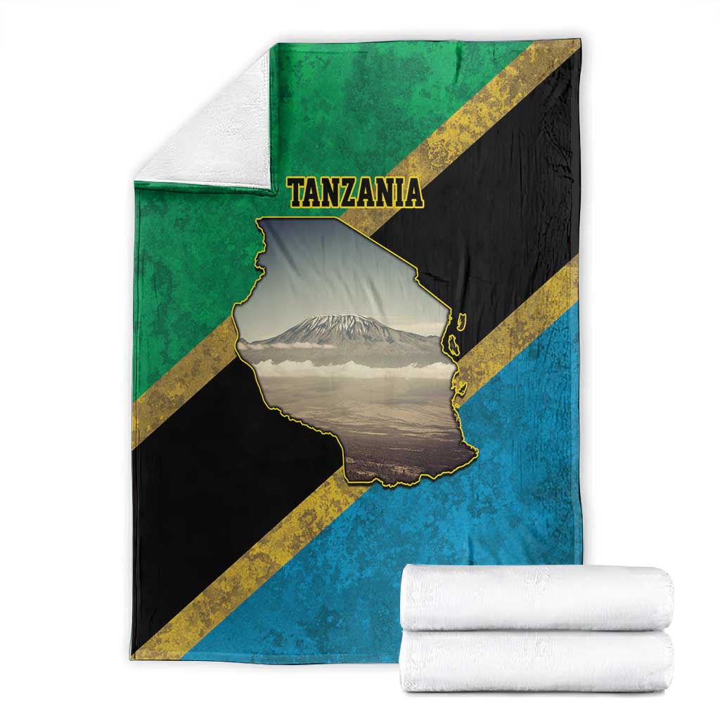 African Volcano Kilimanjaro Tanzania Blanket Grunge Flag Map of Tanzania - African Pride