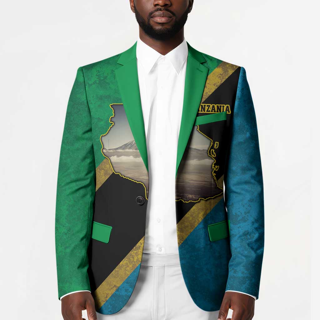 African Volcano Kilimanjaro Tanzania Blazer Grunge Flag Map of Tanzania