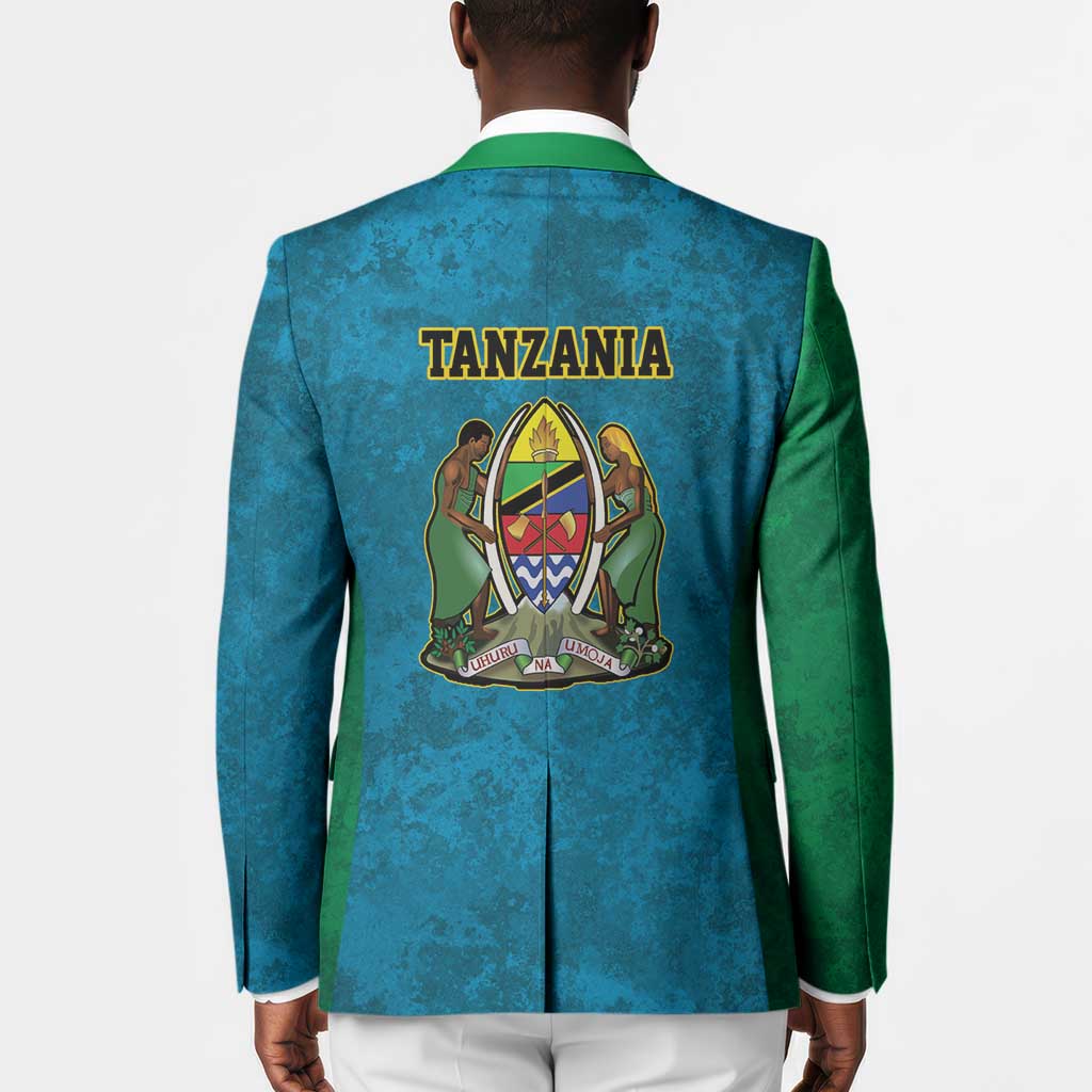 African Volcano Kilimanjaro Tanzania Blazer Grunge Flag Map of Tanzania