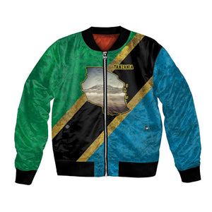 African Volcano Kilimanjaro Tanzania Bomber Jacket Grunge Flag Map of Tanzania - African Pride