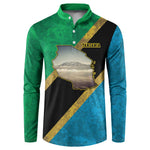 African Volcano Kilimanjaro Tanzania Button Sweatshirt Grunge Flag Map of Tanzania