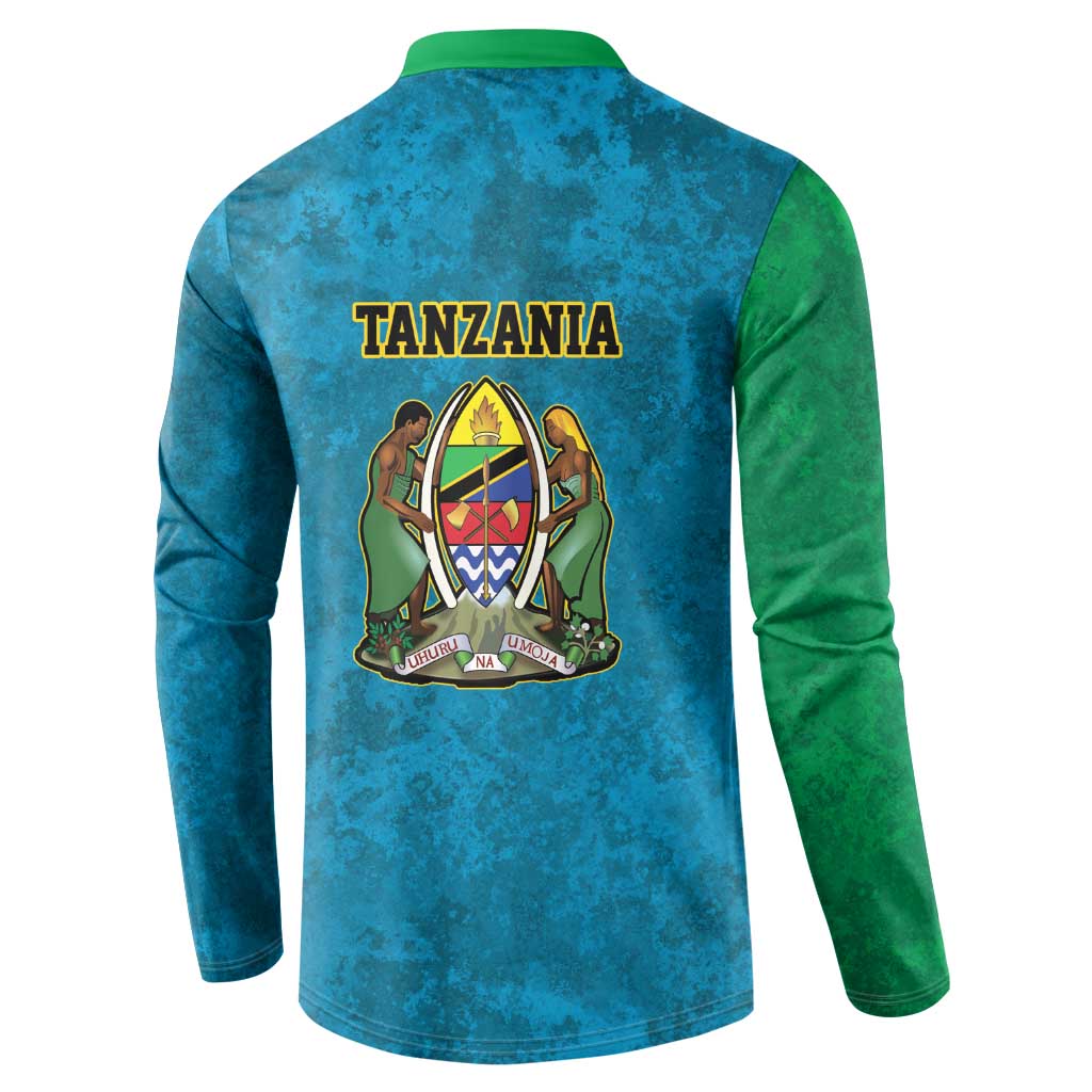 African Volcano Kilimanjaro Tanzania Button Sweatshirt Grunge Flag Map of Tanzania