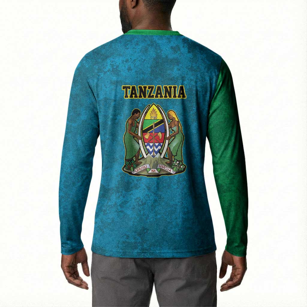 African Volcano Kilimanjaro Tanzania Button Sweatshirt Grunge Flag Map of Tanzania