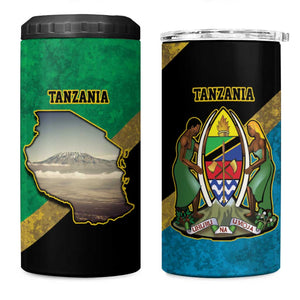 African Volcano Kilimanjaro Tanzania 4 in 1 Can Cooler Tumbler Grunge Flag Map of Tanzania - African Pride
