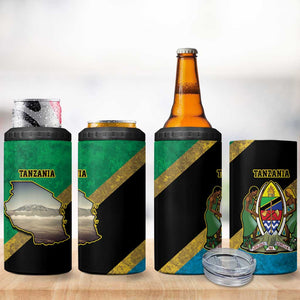 African Volcano Kilimanjaro Tanzania 4 in 1 Can Cooler Tumbler Grunge Flag Map of Tanzania - African Pride