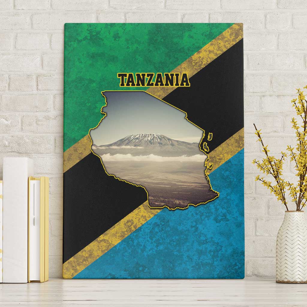 African Volcano Kilimanjaro Tanzania Canvas Wall Art Grunge Flag Map of Tanzania - African Pride